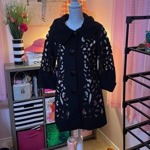 Vintage black velveteen like dressy coat with champagne colored lining